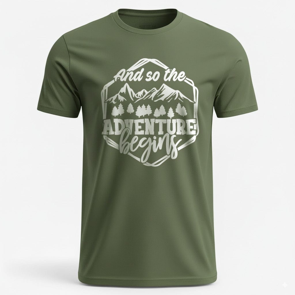 OutfitPeak Military Green / S Adventure Begins Mountain Tee