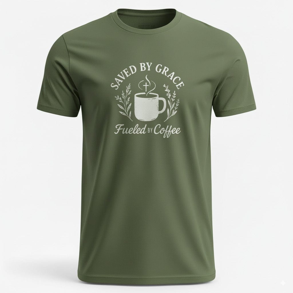 Outfitpeak Physical Item Saved By Grace Fueled By Coffee Elegant Trendy T-Shirt