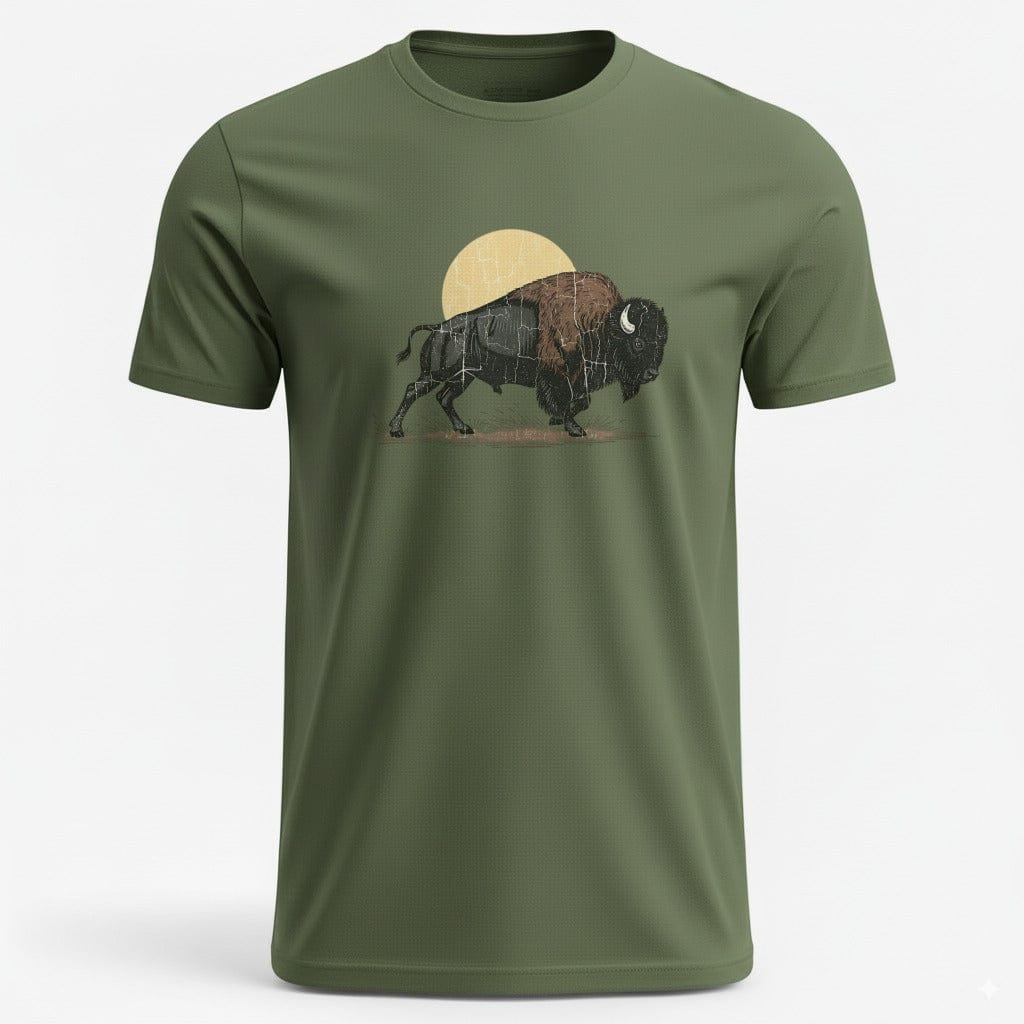 OutfitPeak S / Military Green Vintage Bison Sunset Tee