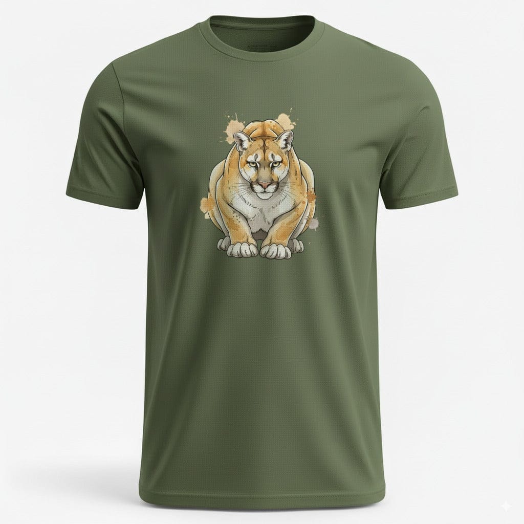 OutfitPeak Military Green / S Watercolor Mountain Lion Tee