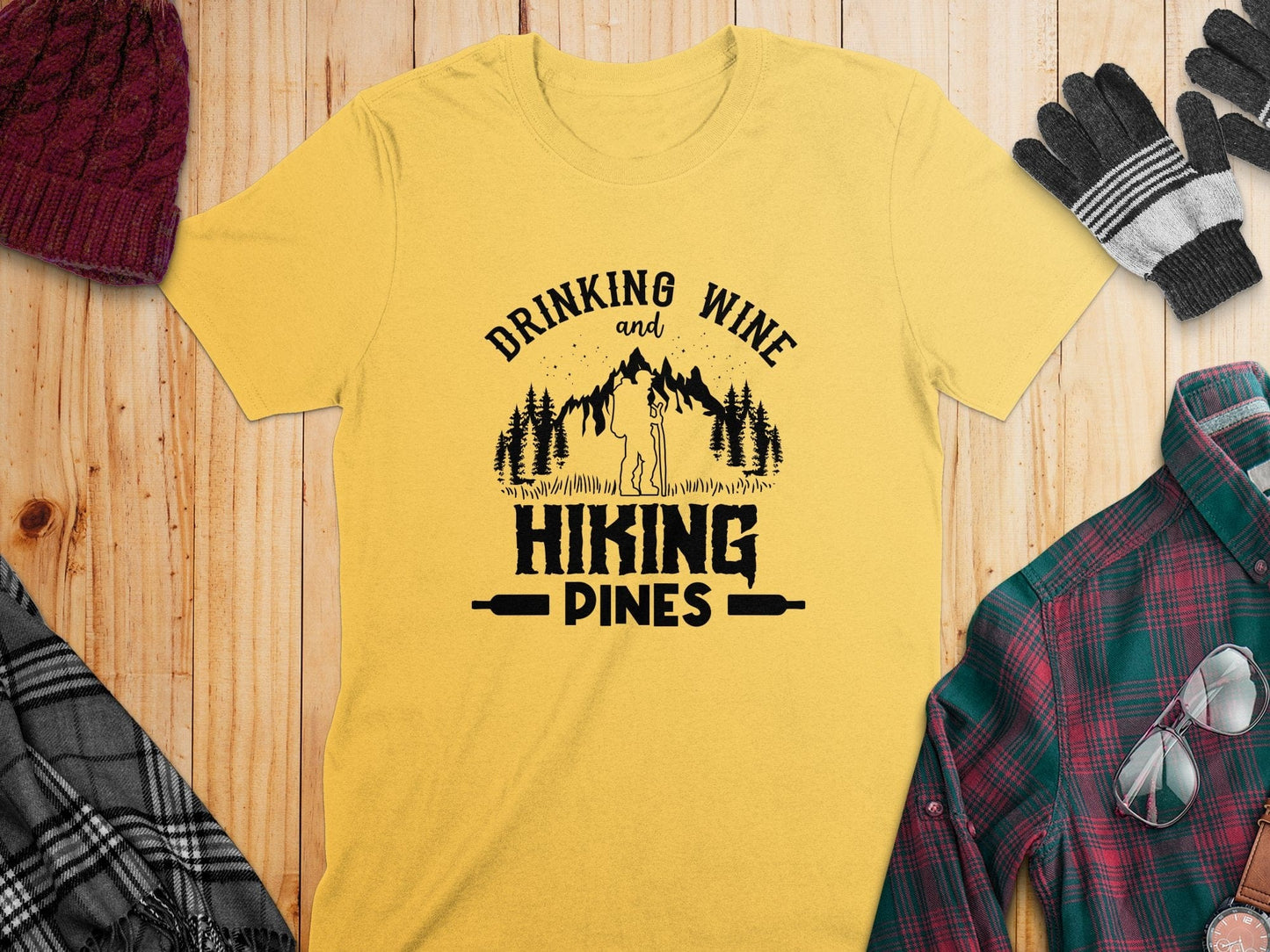 Drinking Wine and Hiking Pines Graphic T-Shirt product