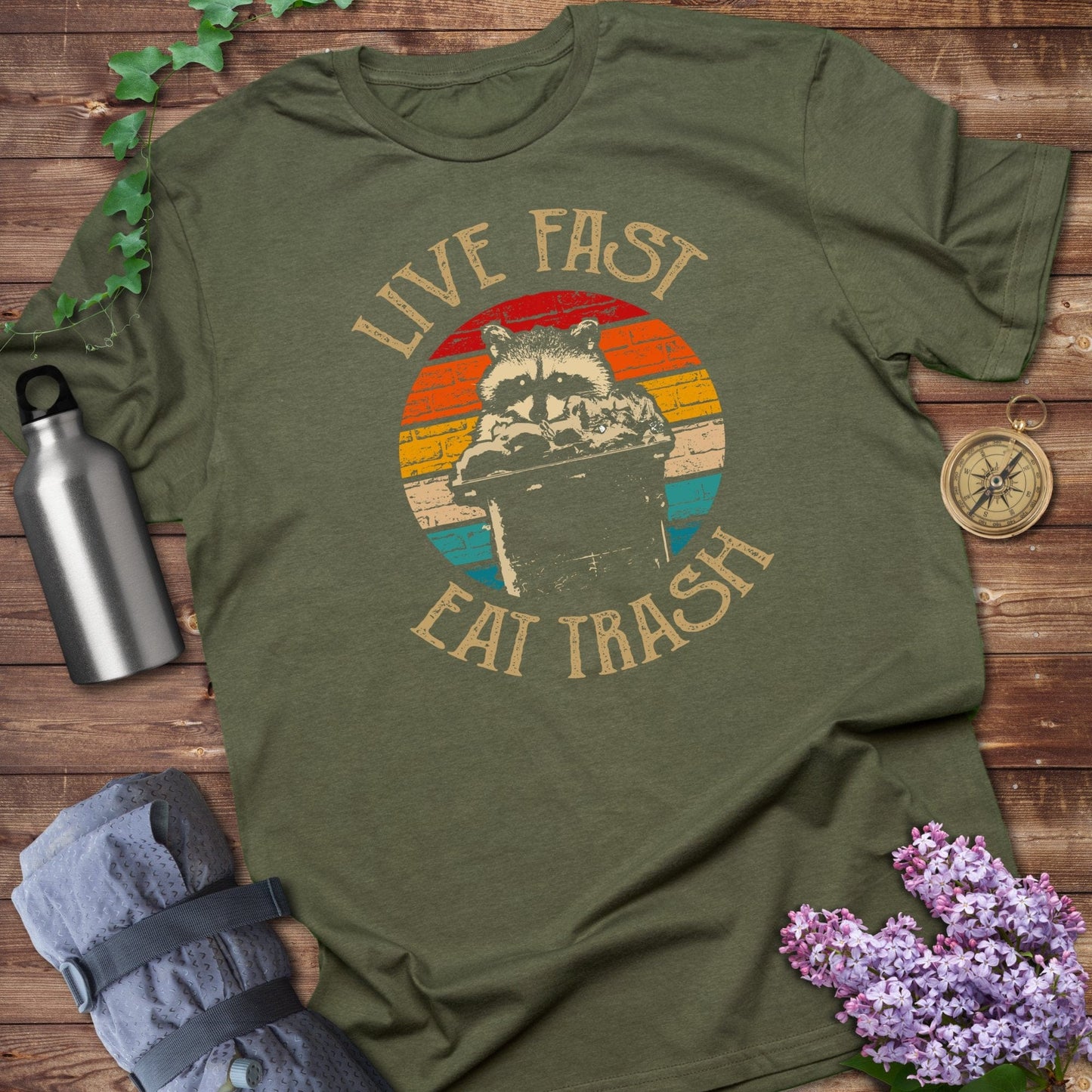 Live Fast Eat Trash Vintage Style Green Shirt product