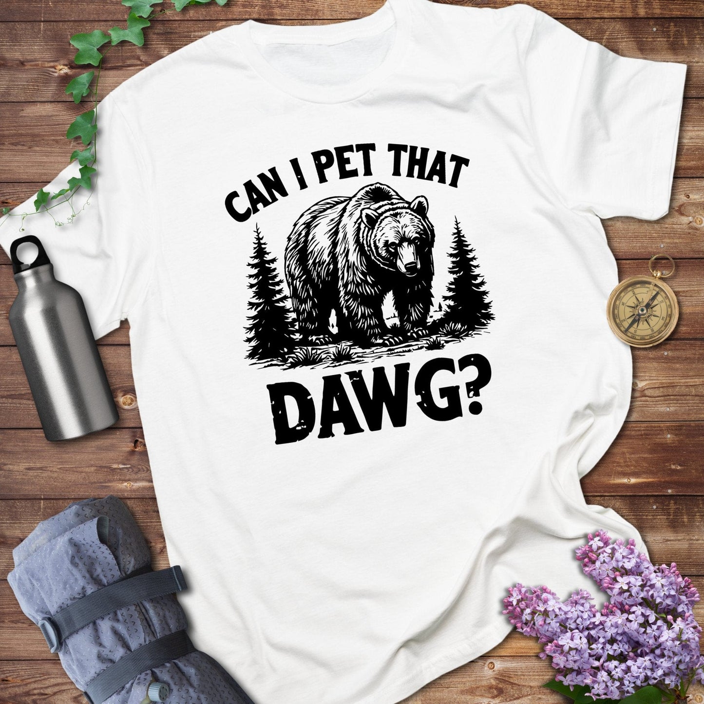 Funny Can I Pet That Dawg Bear Graphic T-Shirt product type