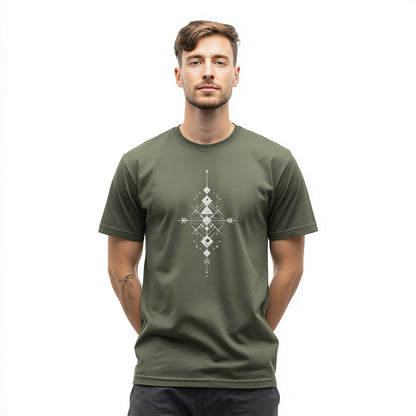 Geometric Design Printed Olive Green T-Shirt product