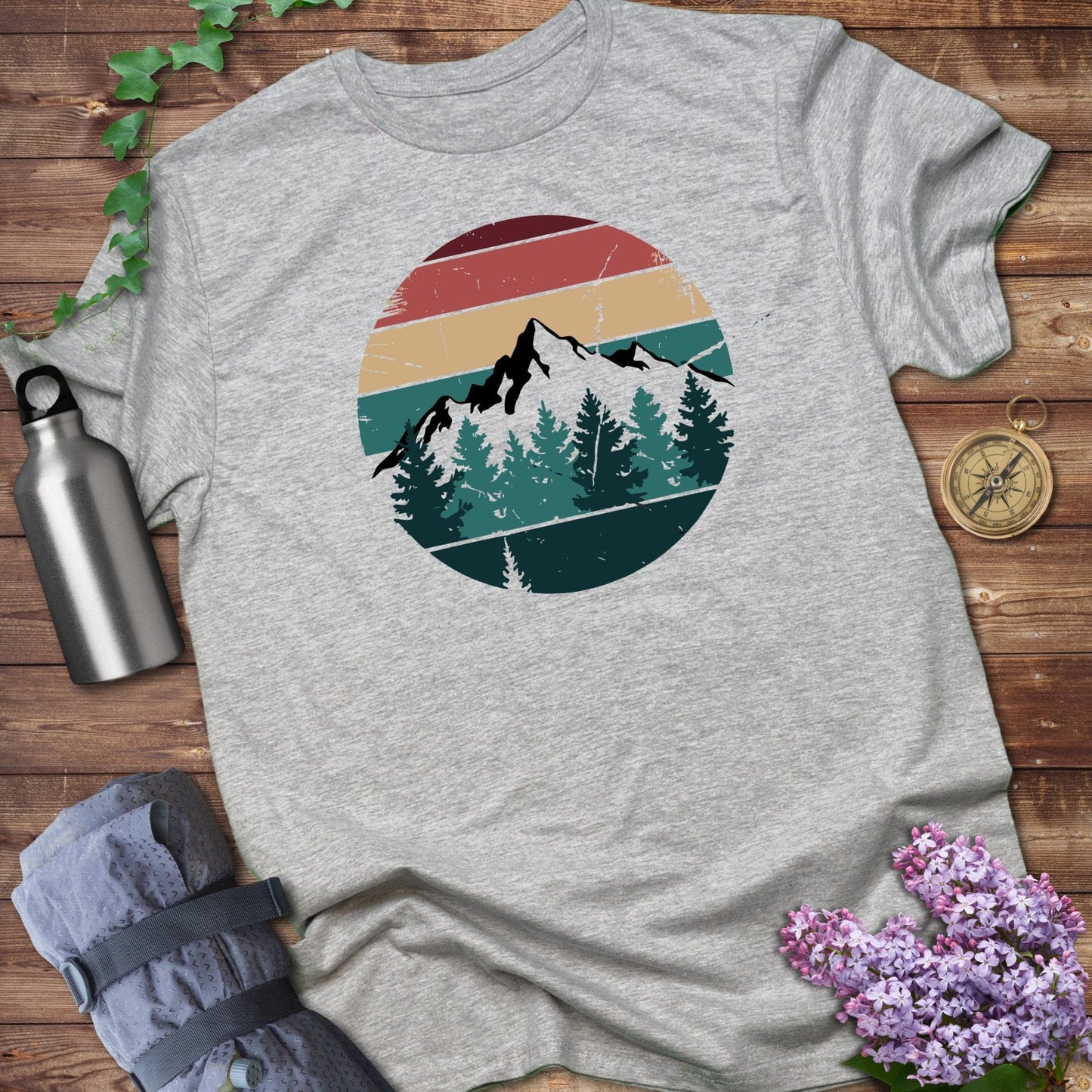 Retro Sunset Pine Tree T-shirt