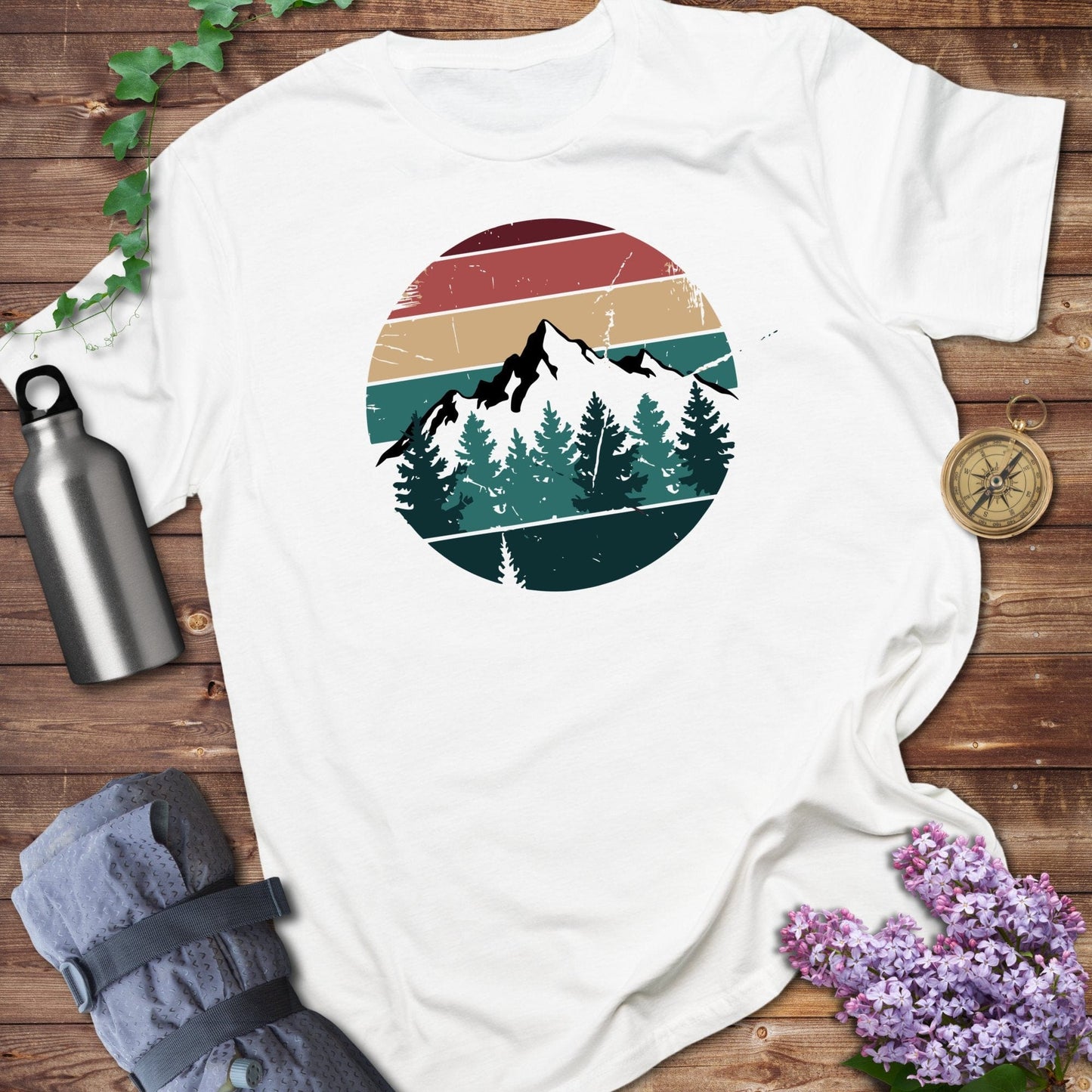 Retro Sunset Pine Tree T-shirt