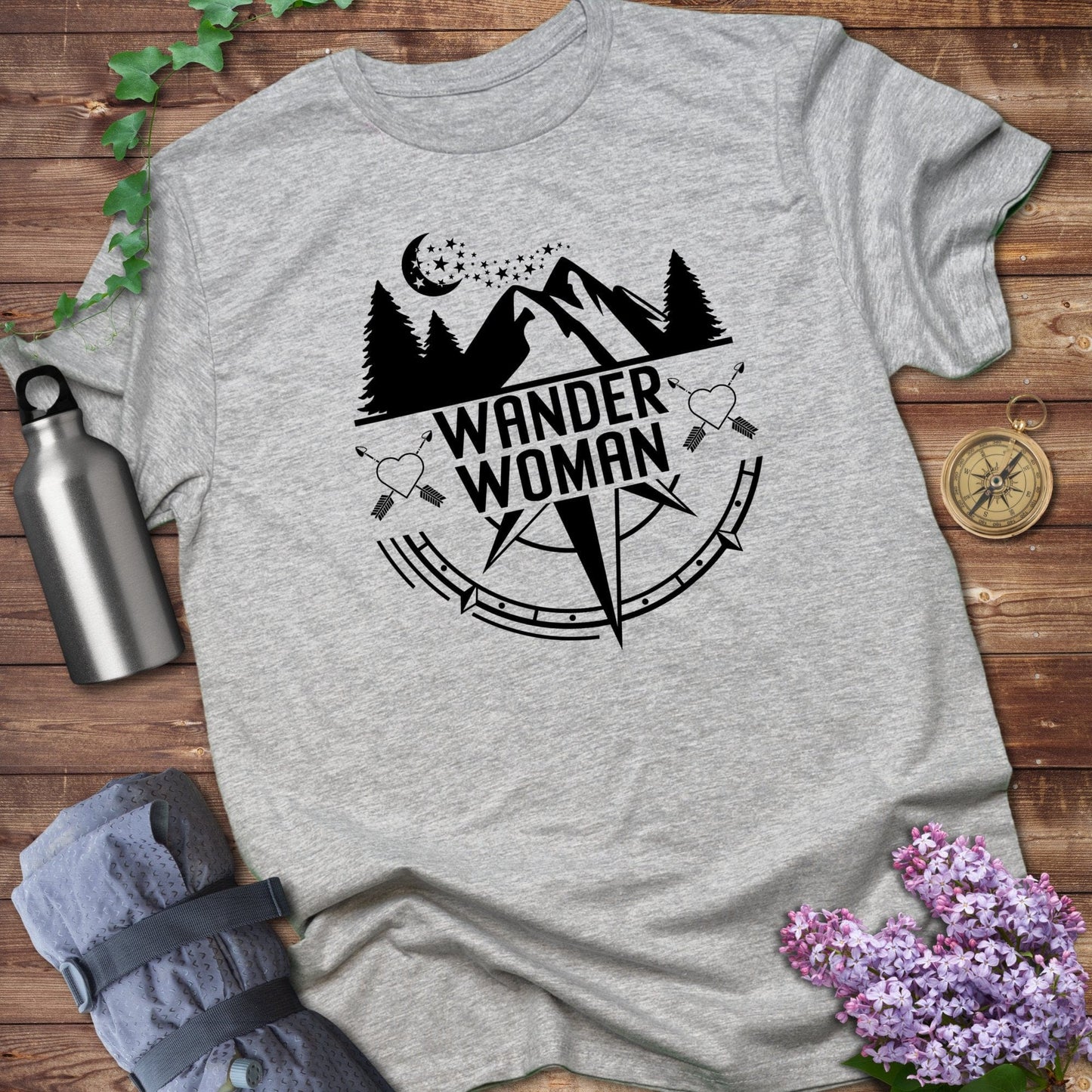 Wander Woman Mountain Adventure Themed Grey T-shirt product type