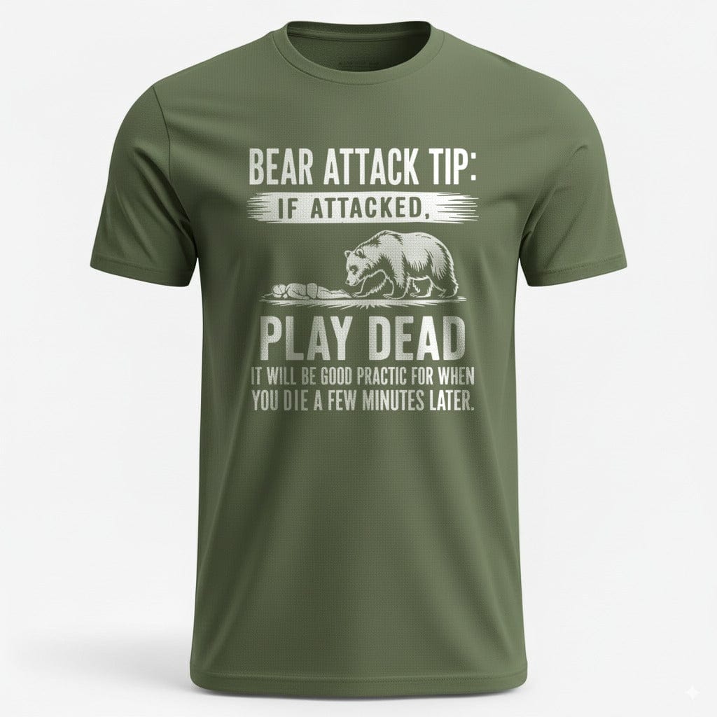OutfitPeak S / Military Green Bear Attack Tip Graphic Tee