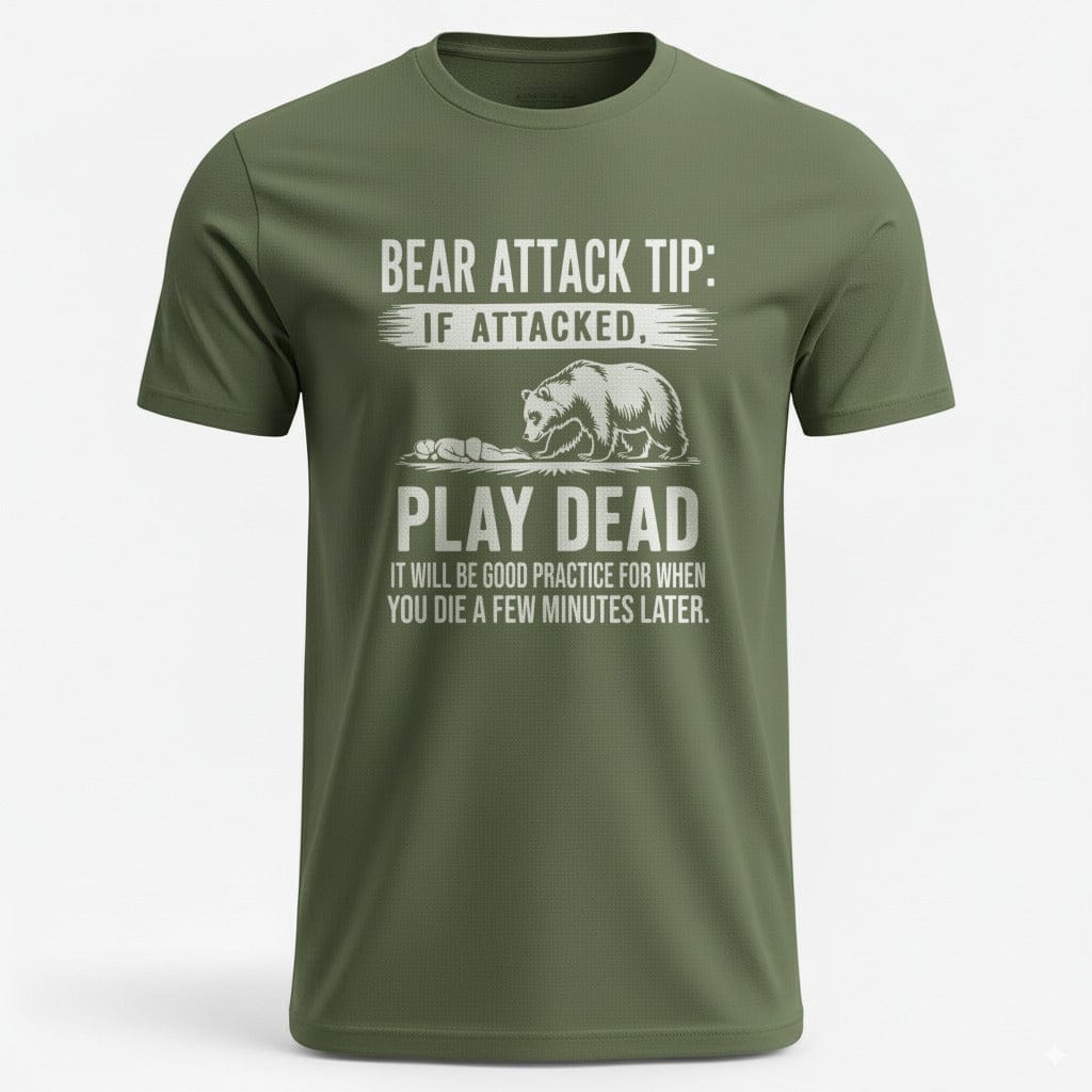 OutfitPeak S / Military Green Bear Attack Tip Graphic Tee