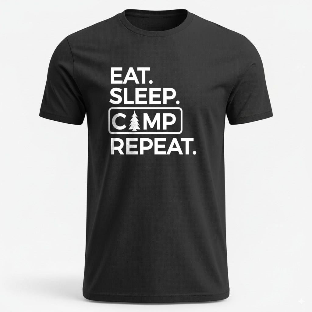 OutfitPeak Physical Item Black / S Eat Sleep Camp Repeat Tee