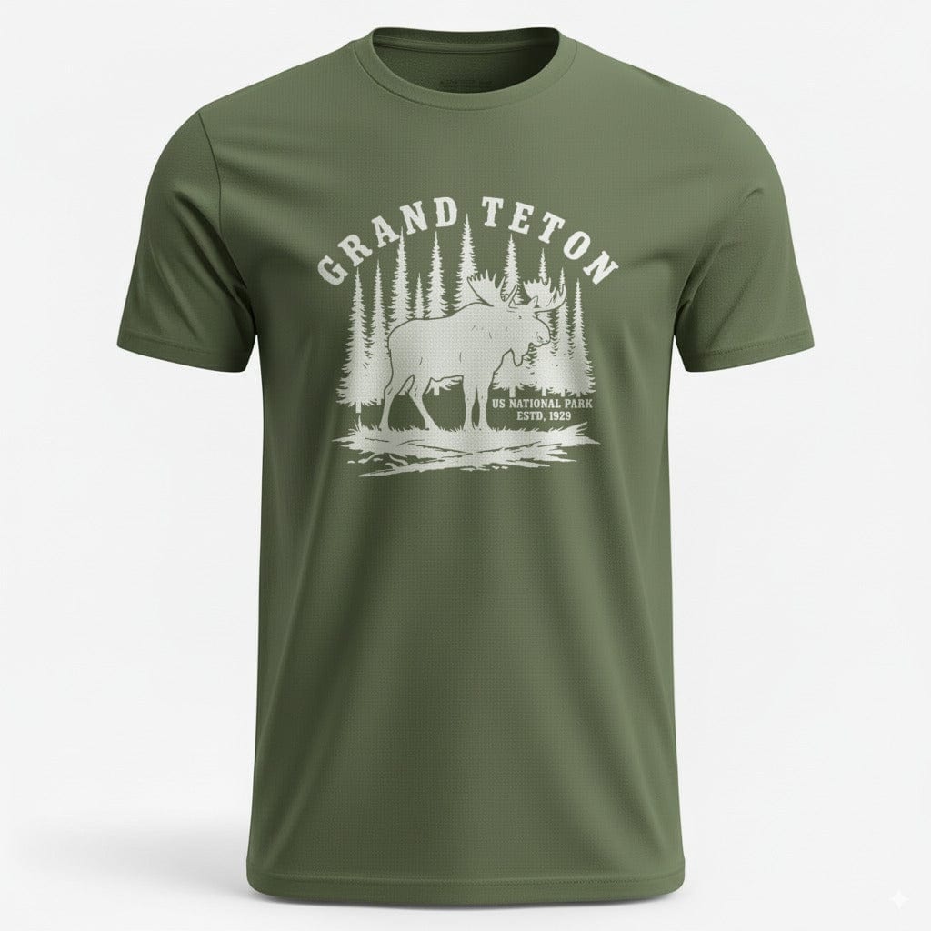 OutfitPeak Physical Item Grand Teton Moose Graphic Nature Inspired Design Tee T-Shirt