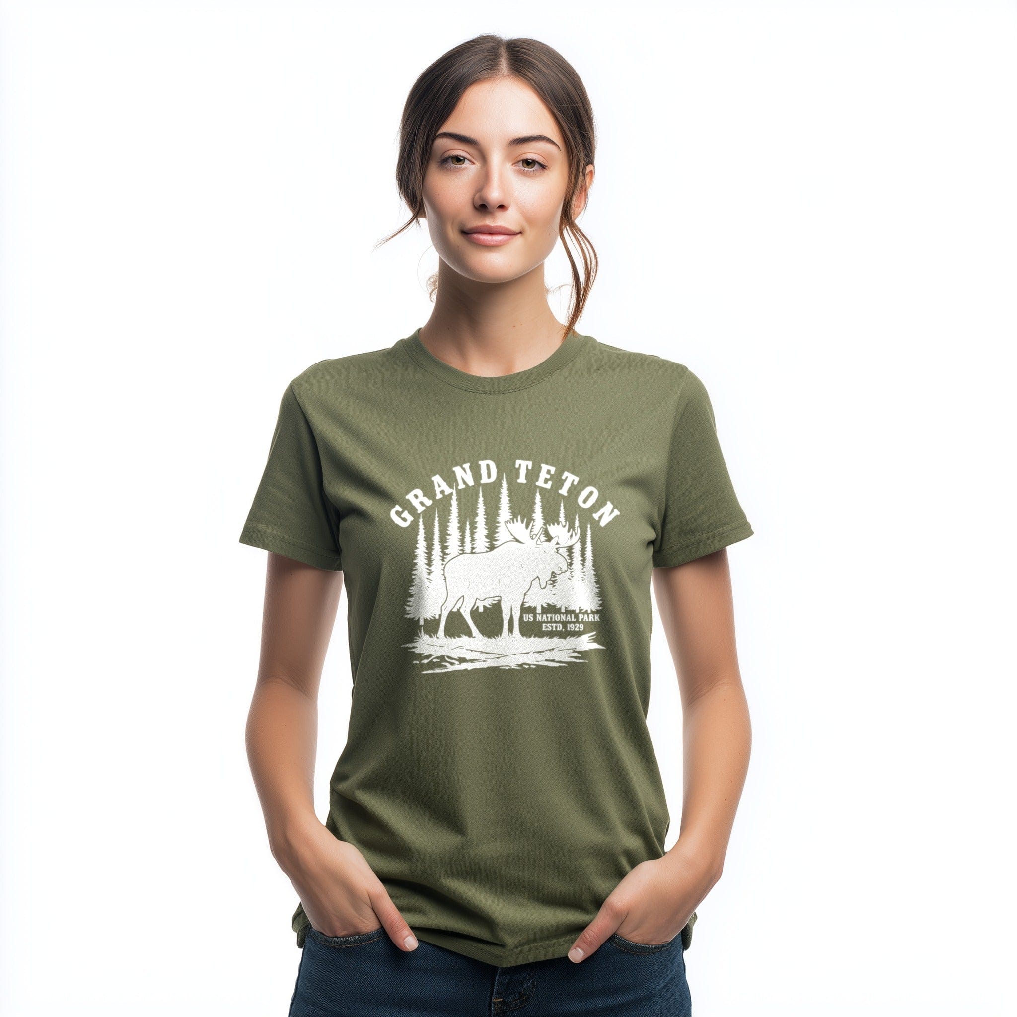 OutfitPeak Physical Item Grand Teton Moose Graphic Nature Inspired Design Tee T-Shirt