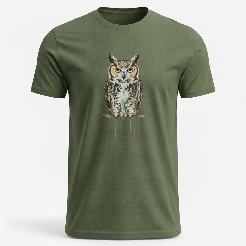 OutfitPeak Military Green / S Great Horned Owl Tee