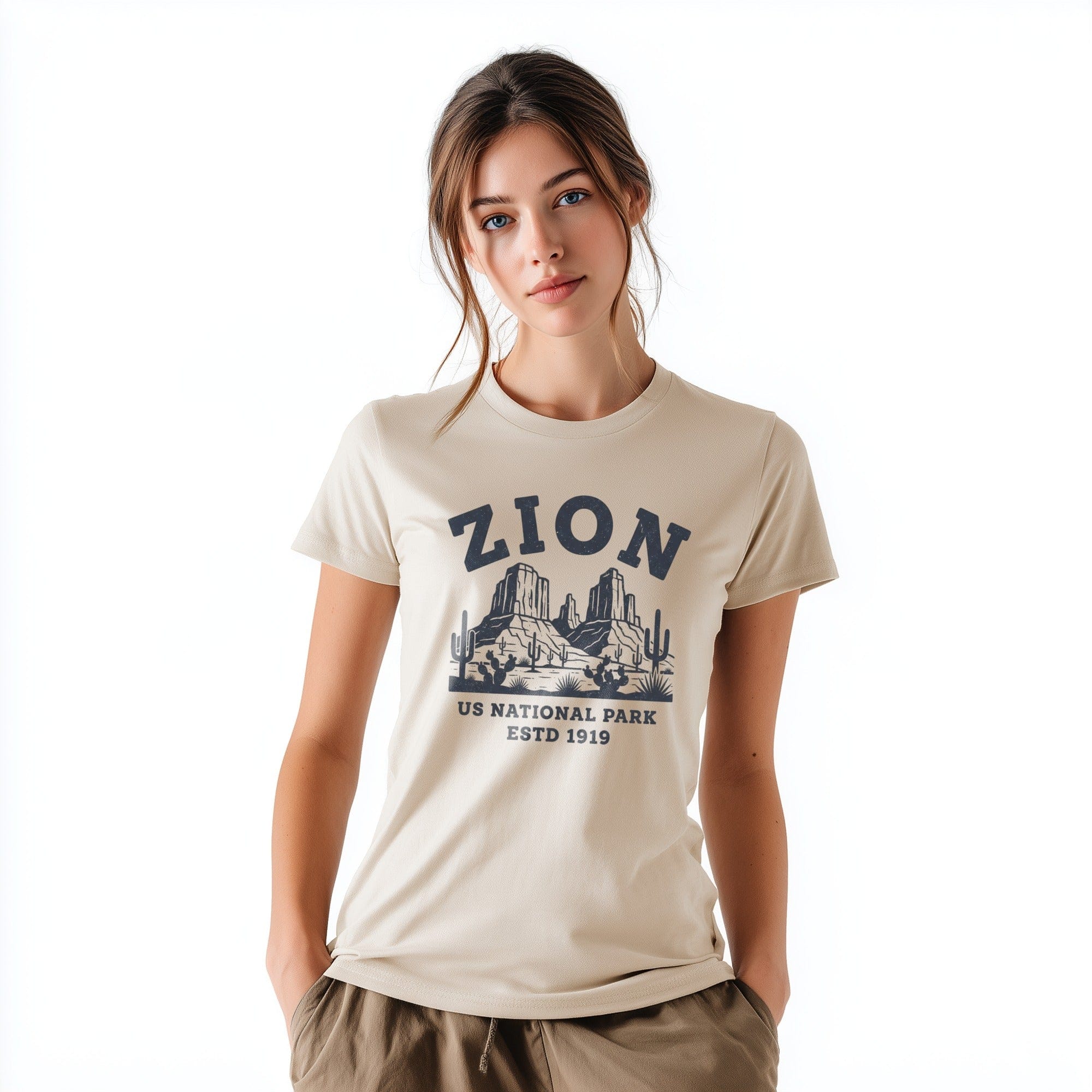 OutfitPeak Physical Item Zion Park Scenic Graphic Classic Crew Neck Relaxed Tee T-Shirt